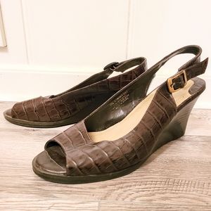 Cloudwalkers Leather Peep Toe Wedges Crocodile Pattern Sling-back Ankle 10 Wide